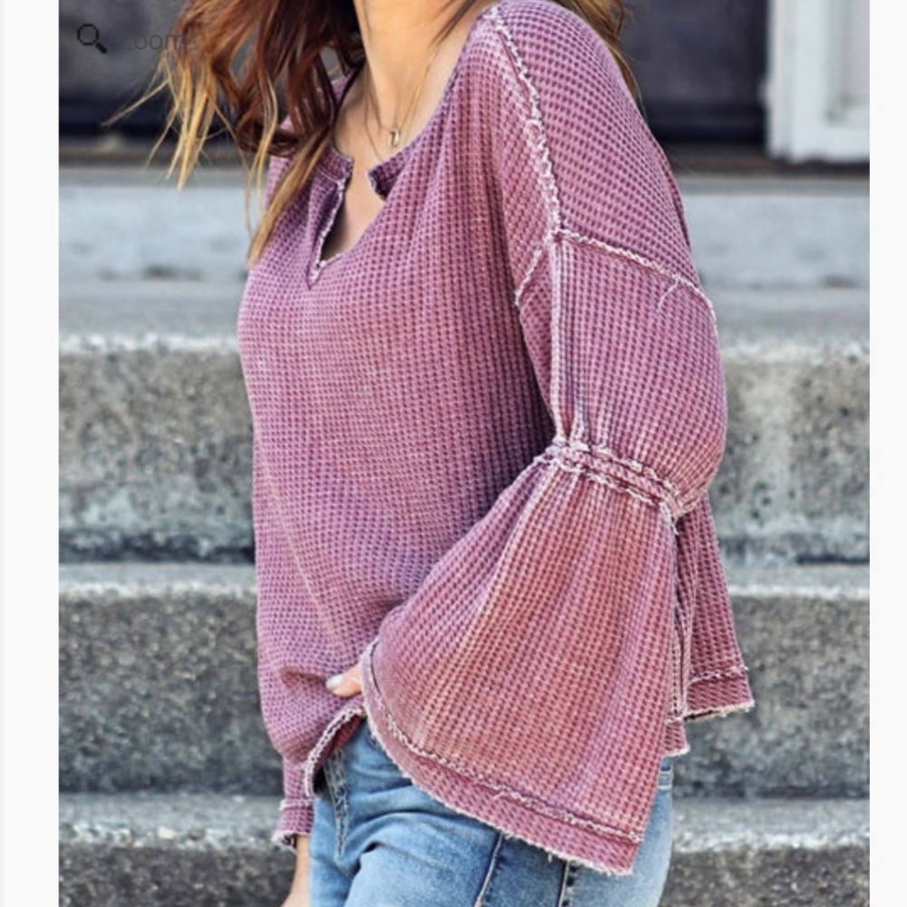 We The FREE PEOPLE Dahlia Bell Sleeve Thermal Waffle Knit